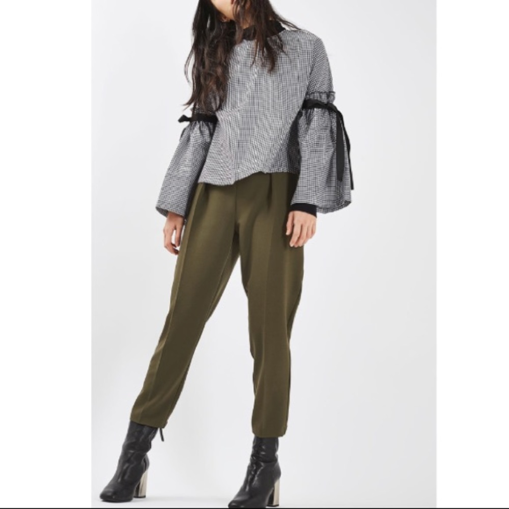 Topshop Olive Green Pleated Pant